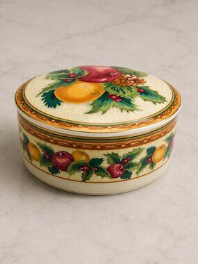 Mikasa Holiday Fruit Round Covered Trinket Box Candy Dish UT111/683 Japan 5"